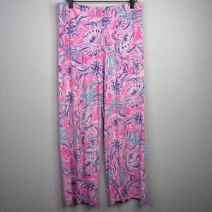Lilly Pulitzer Pants Womens M Pink Floral Tropical Wide Leg Vacation Coastal